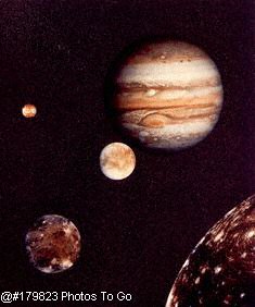 View of Jupiter & moons from Voyager 1